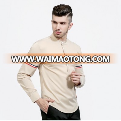 fashion men sleeve stripe contrast chinese collar shirt