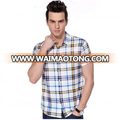 latest fashion mens check shirts short sleeve with bamboo fiber fabric