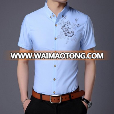 custom printed mens slim fit short sleeve dress shirts with floral pattern