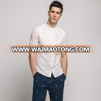 Chinese collar mens solid color half sleeve shirt